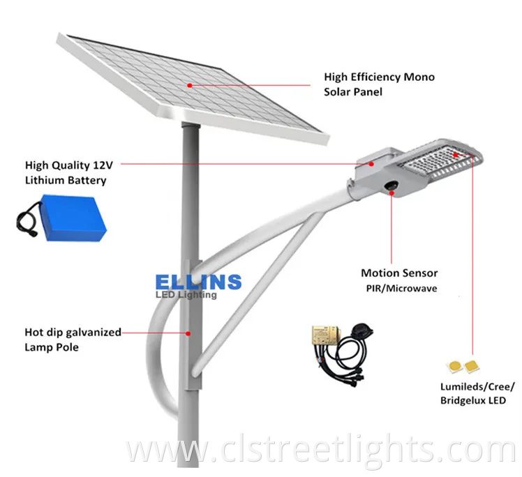 Factory Price Garden Lights All in Two Solar LED Street Light 30W 50W 100W 120W for Public Lighting